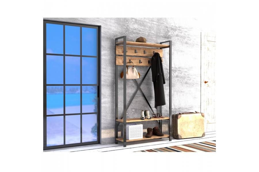 ΕΠΙΠΛΟ ΕΙΣΟΔΟΥ HM8943.01 NATURAL WOOD & ΜΑΥΡΟ 90x34x180 εκ.