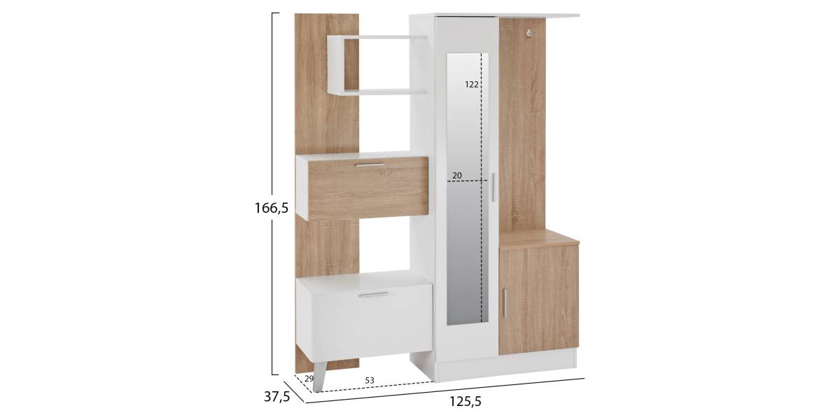 ΕΠΙΠΛΟ ΕΙΣΟΔΟΥ ΜΕ ΡΑΦΙΑ & ΚΑΘΡΕΠΤΗ ILIANA HM2265 ΛΕΥΚΟ-SONAMA 125,5x37,5x166,5Y εκ.