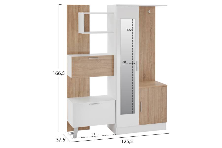 ΕΠΙΠΛΟ ΕΙΣΟΔΟΥ ΜΕ ΡΑΦΙΑ & ΚΑΘΡΕΠΤΗ ILIANA HM2265 ΛΕΥΚΟ-SONAMA 125,5x37,5x166,5Y εκ.