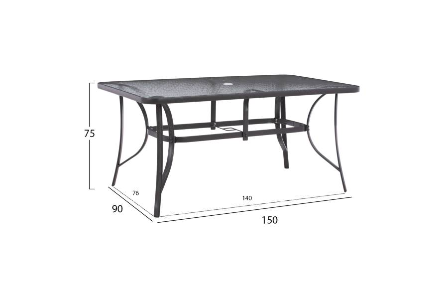 ΤΡΑΠΕΖΙ BRUNO 150X90Χ75Υεκ. ΜΕΤΑΛΛΙΚΟ ΟΡΘΟΓΩΝΙΟ ΓΚΡΙ ΜΕ ΤΡΥΠΑ ΟΜΠΡΕΛΑΣ Φ38 HM5145.11