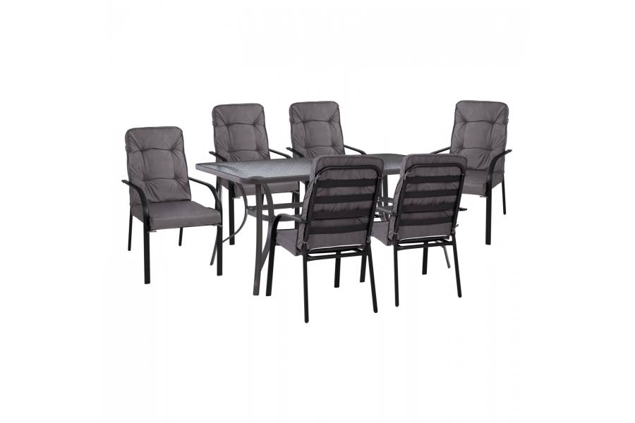 ΣΕΤ ΤΡΑΠΕΖΑΡΙΑ 7ΤΜΧ ΤΡΑΠΕΖΙ BRUNO 150X90 ΜΕ ΠΟΛΥΘΡΟΝΕΣ ENDIKA ΓΚΡΙ HM11475