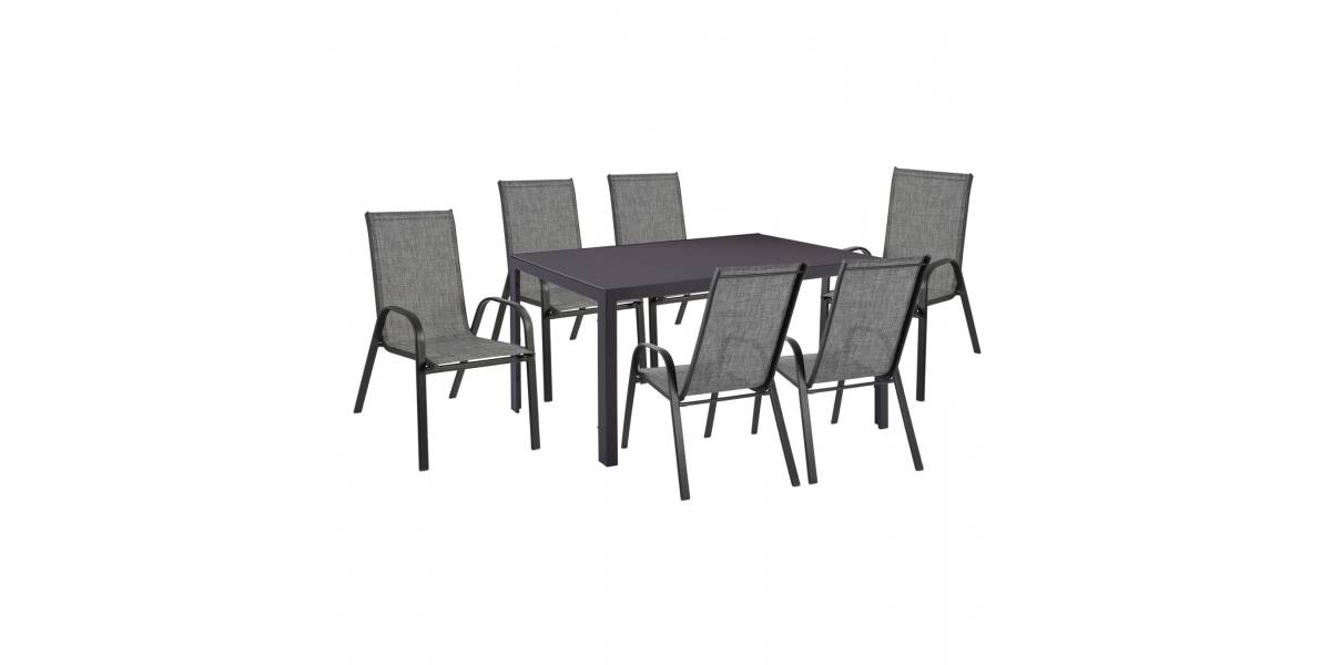 ΣΕΤ ΤΡΑΠΕΖΑΡΙΑΣ 7 ΤΜΧ ΤΡΑΠΕΖΙ ΓΚΡΙ 150X90 ΚΑΙ ΠΟΛΥΘΡΟΝΑ TEXTLINE ΓΚΡΙ HM11520.01