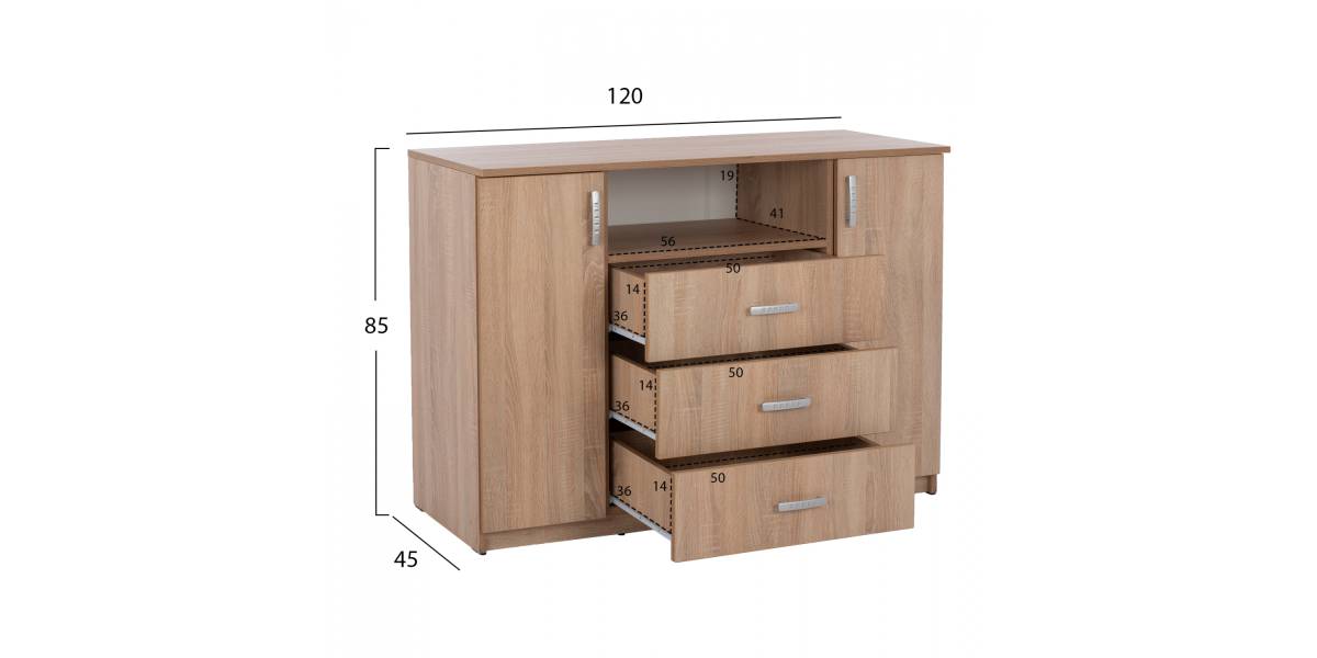 ΜΠΟΥΦΕΣ ΜΕ 2 ΝΤΟΥΛΑΠΙΑ Κ 3 ΣΥΡΤΑΡΙΑ ADLER SONAMA OAK HM2430 120X45X85Yεκ.