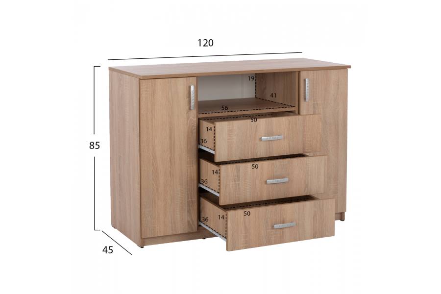 ΜΠΟΥΦΕΣ ΜΕ 2 ΝΤΟΥΛΑΠΙΑ Κ 3 ΣΥΡΤΑΡΙΑ ADLER SONAMA OAK HM2430 120X45X85Yεκ.