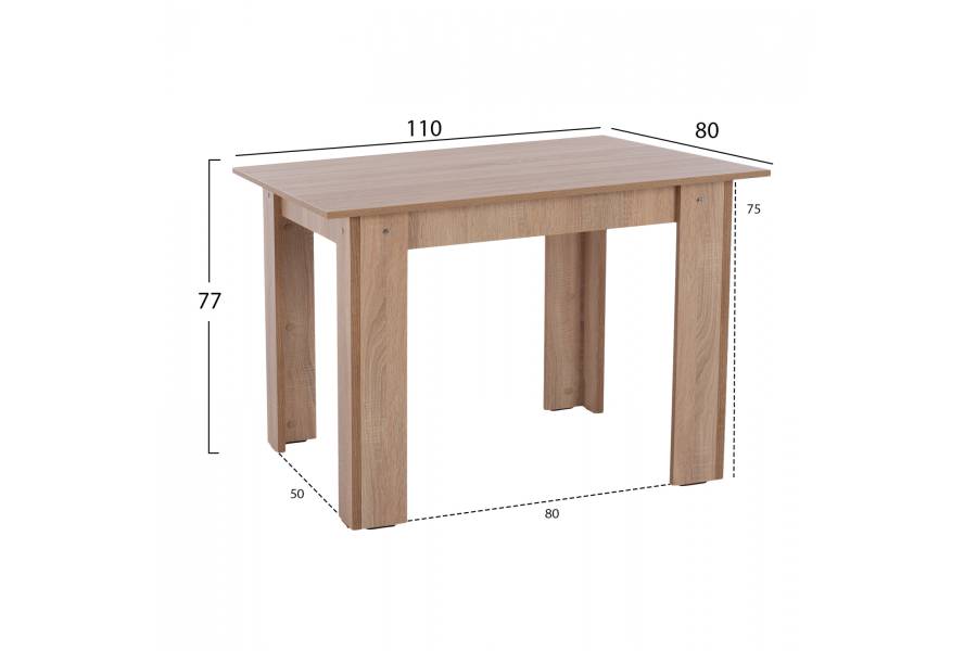ΤΡΑΠΕΖΙ ΚΟΥΖΙΝΑΣ HM2428.01 KELVIN SONOMA OAK 110x80x77Υεκ.