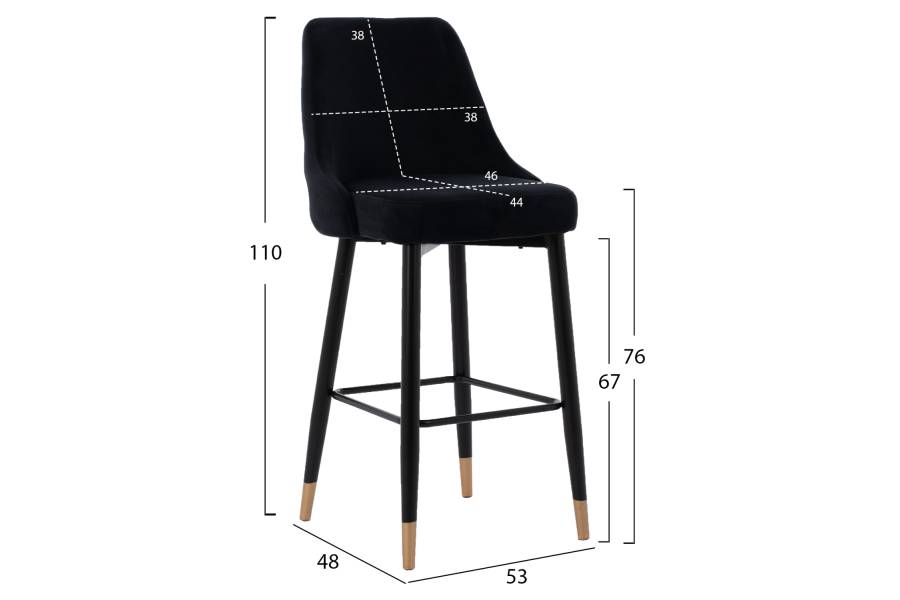 ΣΚΑΜΠΟ ΜΠΑΡ SERENITY HM8519.04 ΒΕΛΟΥΔΟ ΜΑΥΡΟ ΜΕ ΜΕΤΑΛΛΙΚΟ ΣΚΕΛΕΤΟ 53x48x110 εκ.