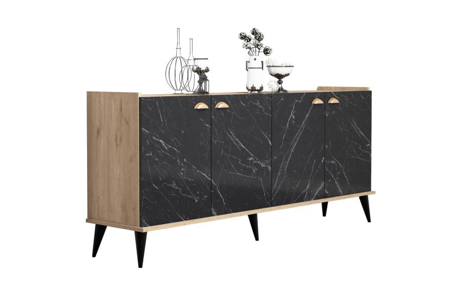 ΜΠΟΥΦΕΣ ΜΕΛΑΜΙΝΗΣ HM9045.01 NATURAL WOOD - ΜΑΥΡΟ ΜΑΡΜΑΡΟ 180x41x77,8Y εκ.