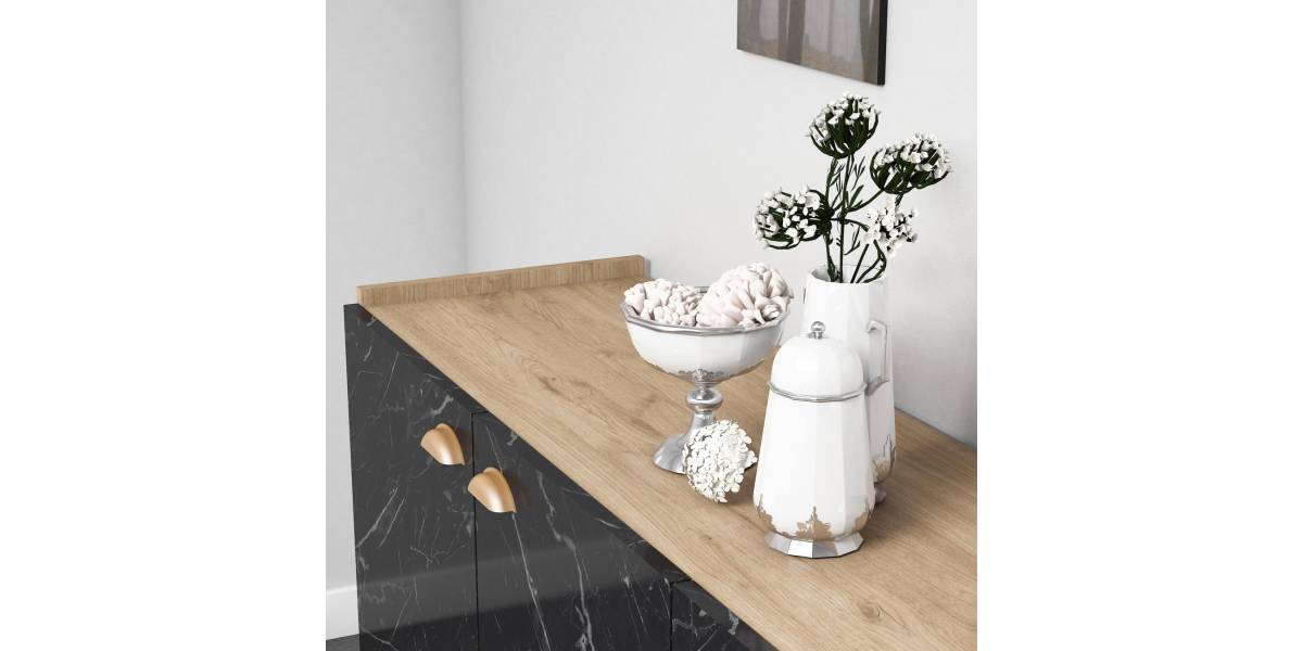 ΜΠΟΥΦΕΣ ΜΕΛΑΜΙΝΗΣ HM9045.01 NATURAL WOOD - ΜΑΥΡΟ ΜΑΡΜΑΡΟ 180x41x77,8Y εκ.