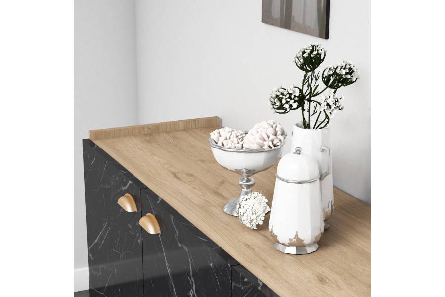 ΜΠΟΥΦΕΣ ΜΕΛΑΜΙΝΗΣ HM9045.01 NATURAL WOOD - ΜΑΥΡΟ ΜΑΡΜΑΡΟ 180x41x77,8Y εκ.