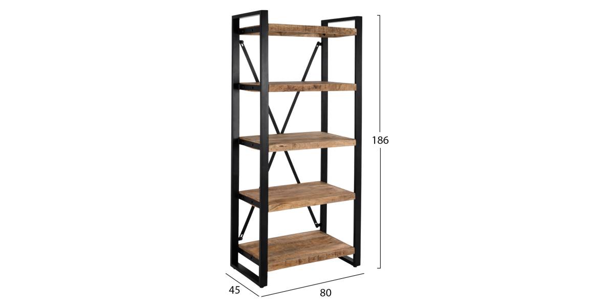 ΒΙΒΛΙΟΘΗΚΗ TURNER ΜΕΤΑΛΛΟ ΚΑΙ ΜΑΣΙΦ ΞΥΛΟ MANGO HM8188.11 80x45x186Υ εκ.