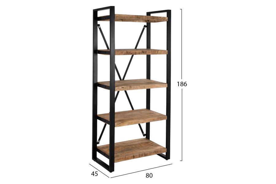 ΒΙΒΛΙΟΘΗΚΗ TURNER ΜΕΤΑΛΛΟ ΚΑΙ ΜΑΣΙΦ ΞΥΛΟ MANGO HM8188.11 80x45x186Υ εκ.