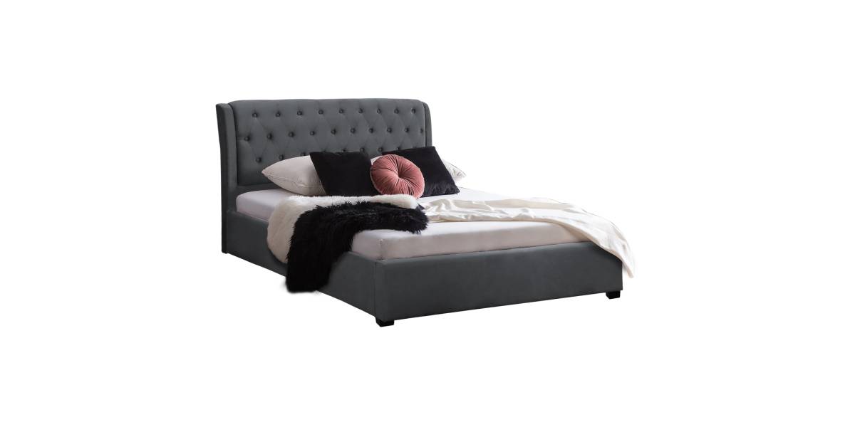 ΚΡΕΒΑΤΙ ODALYS 150X200 ΒΕΛΟΥΔΟ ΥΦΑΣΜΑ ΓΚΡΙ HM549.11 164x223x100 εκ.