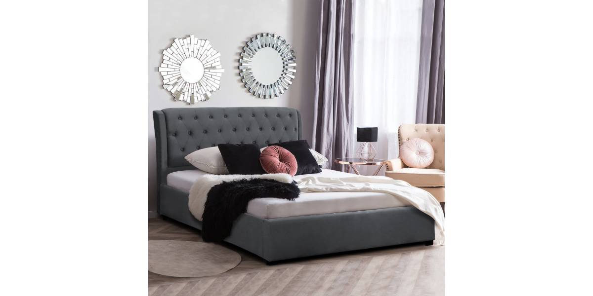 ΚΡΕΒΑΤΙ ODALYS 150X200 ΒΕΛΟΥΔΟ ΥΦΑΣΜΑ ΓΚΡΙ HM549.11 164x223x100 εκ.