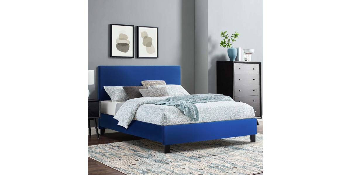ΚΡΕΒΑΤΙ BECCA ΑΠΟ ΒΕΛΟΥΔΟ ΜΠΛΕ HM553.18 ΓΙΑ ΣΤΡΩΜΑ 150x200 εκ.