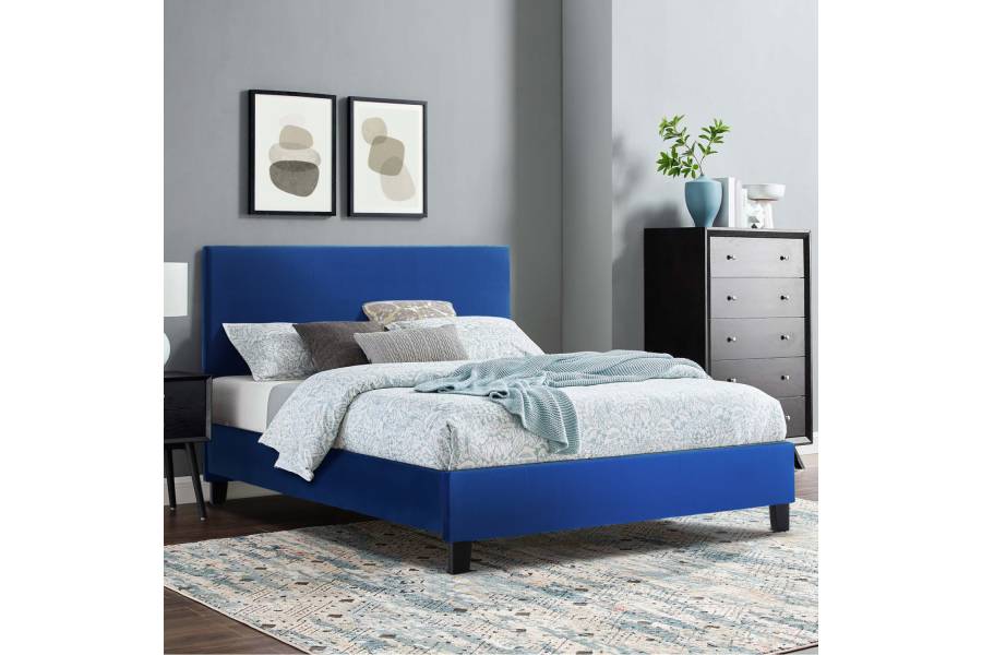 ΚΡΕΒΑΤΙ BECCA ΑΠΟ ΒΕΛΟΥΔΟ ΜΠΛΕ HM553.18 ΓΙΑ ΣΤΡΩΜΑ 150x200 εκ.