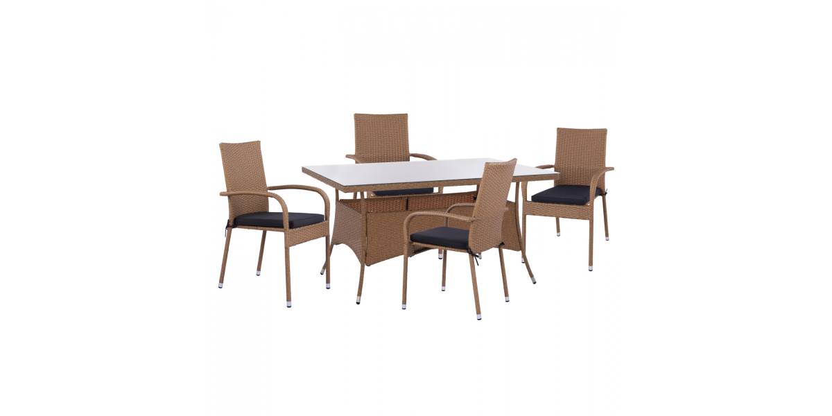 ΣΕΤ ΤΡΑΠΕΖΑΡΙΑΣ 5ΤΜΧ ΤΡΑΠ. 150Χ90 & ΠΟΛΥΘΡΟΝΕΣ WICKER RATTAN ΜΠΕΖ ΚΑΦΕ HM11713.02