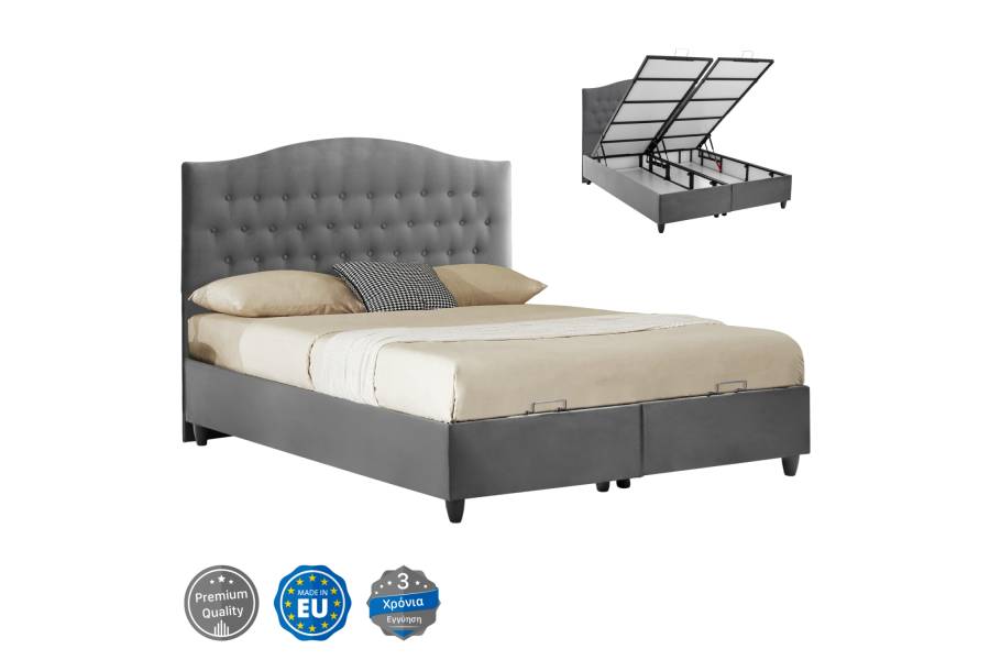 ΚΡΕΒΑΤΙ MALENA ΜΕ ΑΠΟΘΗΚΕΥΤΙΚΟ ΑΠΟ ΓΚΡΙ ΒΕΛΟΥΔΟ HM624.10 ΓΙΑ ΣΤΡΩΜΑ 160x200 εκ.