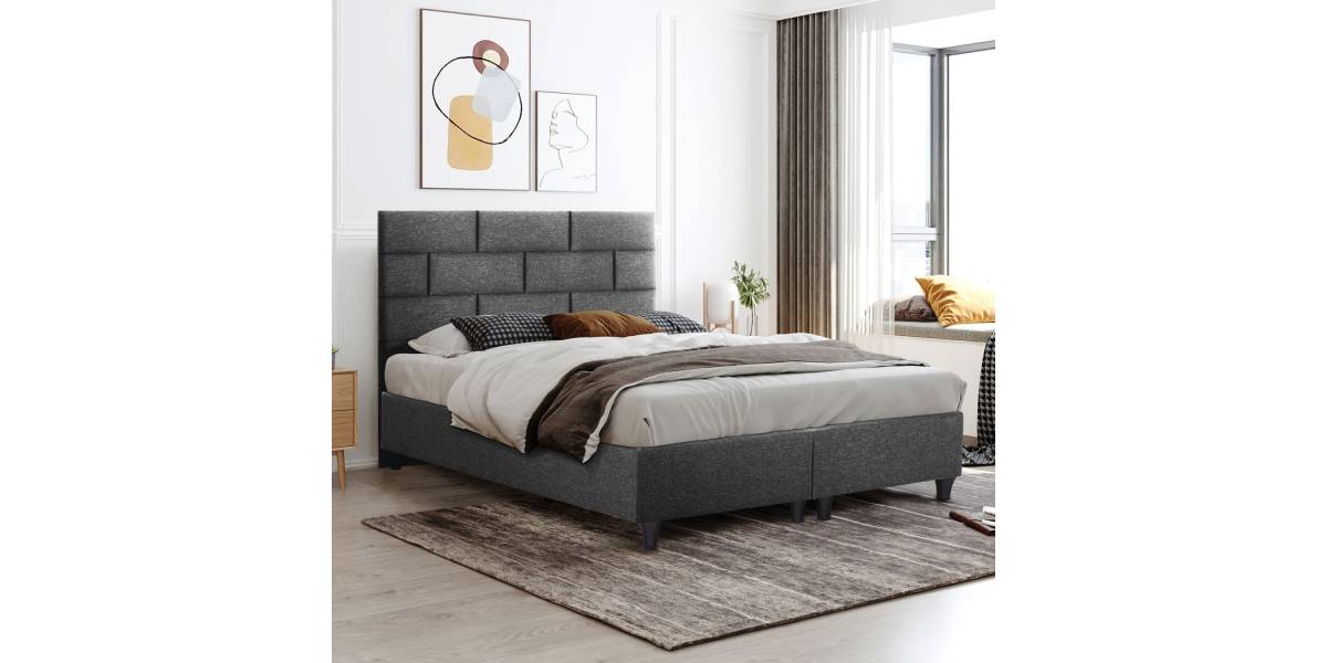 ΚΡΕΒΑΤΙ SOLEDAD ΑΠΟ ΓΚΡΙ ΥΦΑΣΜΑ HM644.01 ΓΙΑ ΣΤΡΩΜΑ 150x200 εκ.