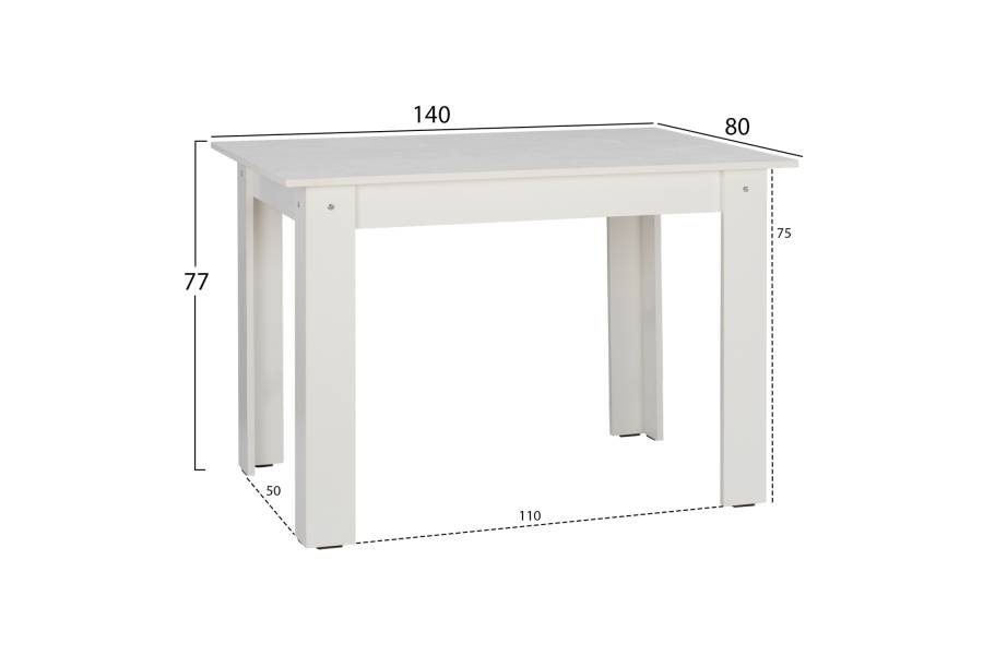 ΤΡΑΠΕΖΙ ΚΟΥΖΙΝΑΣ KELVIN 140x80x77Υεκ. ΛΕΥΚΟ HM2429.03