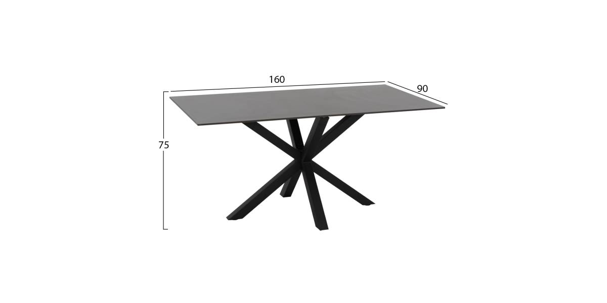 ΤΡΑΠΕΖΙ ΤΡΑΠΕΖΑΡΙΑΣ SYNTEC HM9308.01 SINTERED STONE ΜΑΥΡΟ ΜΕΤΑΛΛΙΚΑ ΠΟΔΙΑ 160x90x75Y εκ.
