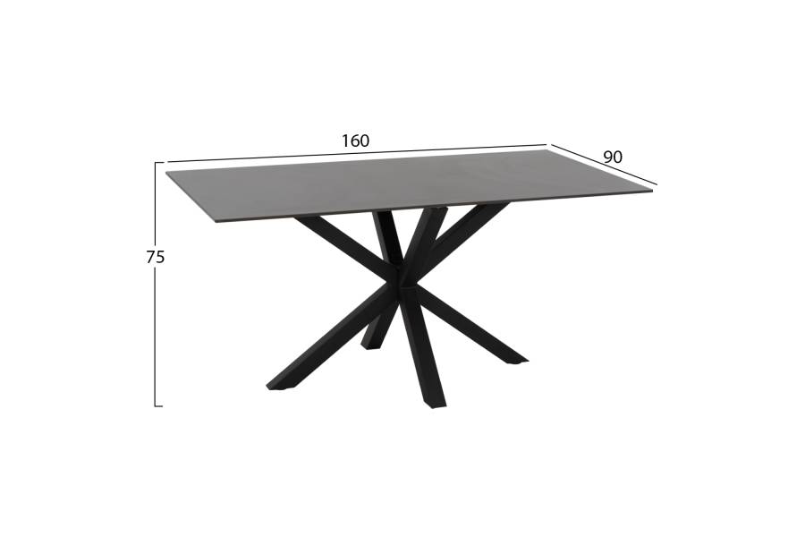 ΤΡΑΠΕΖΙ ΤΡΑΠΕΖΑΡΙΑΣ SYNTEC HM9308.01 SINTERED STONE ΜΑΥΡΟ ΜΕΤΑΛΛΙΚΑ ΠΟΔΙΑ 160x90x75Y εκ.