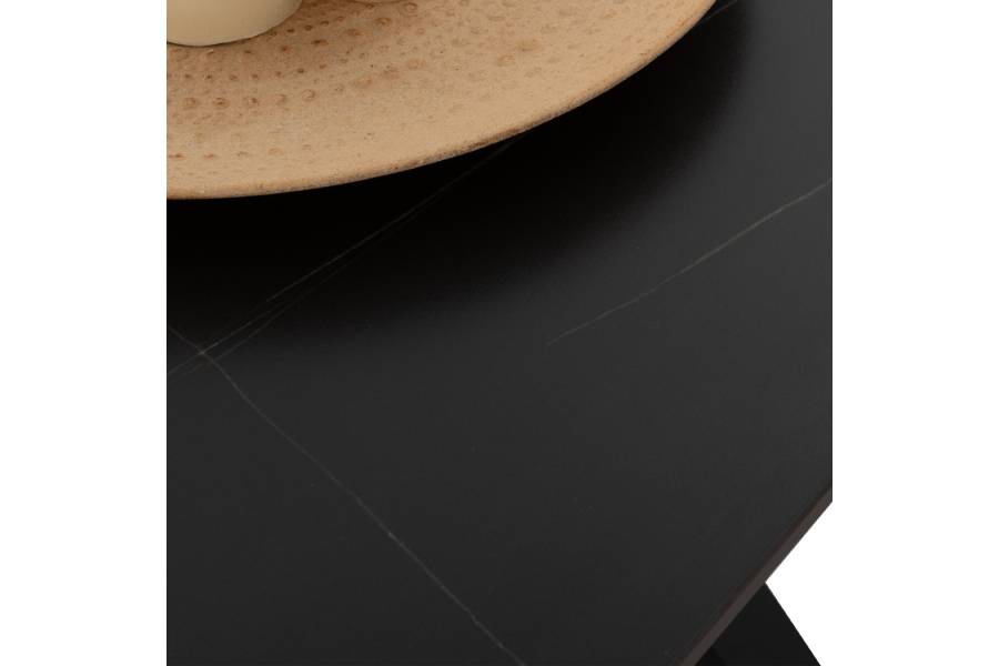 ΤΡΑΠΕΖΙ ΤΡΑΠΕΖΑΡΙΑΣ SYNTEC HM9308.01 SINTERED STONE ΜΑΥΡΟ ΜΕΤΑΛΛΙΚΑ ΠΟΔΙΑ 160x90x75Y εκ.