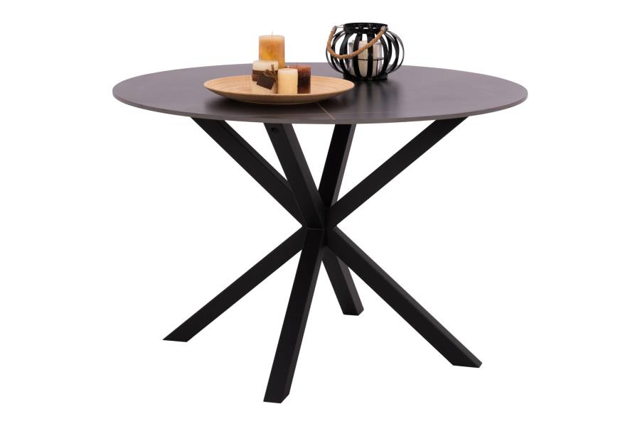 ΤΡΑΠΕΖΙ ΤΡΑΠΕΖΑΡΙΑΣ ΣΤΡΟΓΓΥΛΟ SYNTEC HM9309.01 SINTERED STONE ΜΑΥΡΟ ΜΕΤΑΛΛΙΚΑ ΠΟΔΙΑ Φ115x75Y εκ.