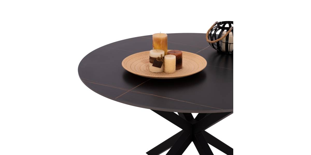 ΤΡΑΠΕΖΙ ΤΡΑΠΕΖΑΡΙΑΣ ΣΤΡΟΓΓΥΛΟ SYNTEC HM9309.01 SINTERED STONE ΜΑΥΡΟ ΜΕΤΑΛΛΙΚΑ ΠΟΔΙΑ Φ115x75Y εκ.