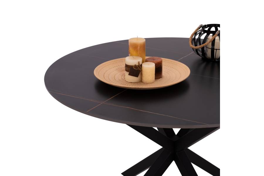 ΤΡΑΠΕΖΙ ΤΡΑΠΕΖΑΡΙΑΣ ΣΤΡΟΓΓΥΛΟ SYNTEC HM9309.01 SINTERED STONE ΜΑΥΡΟ ΜΕΤΑΛΛΙΚΑ ΠΟΔΙΑ Φ115x75Y εκ.