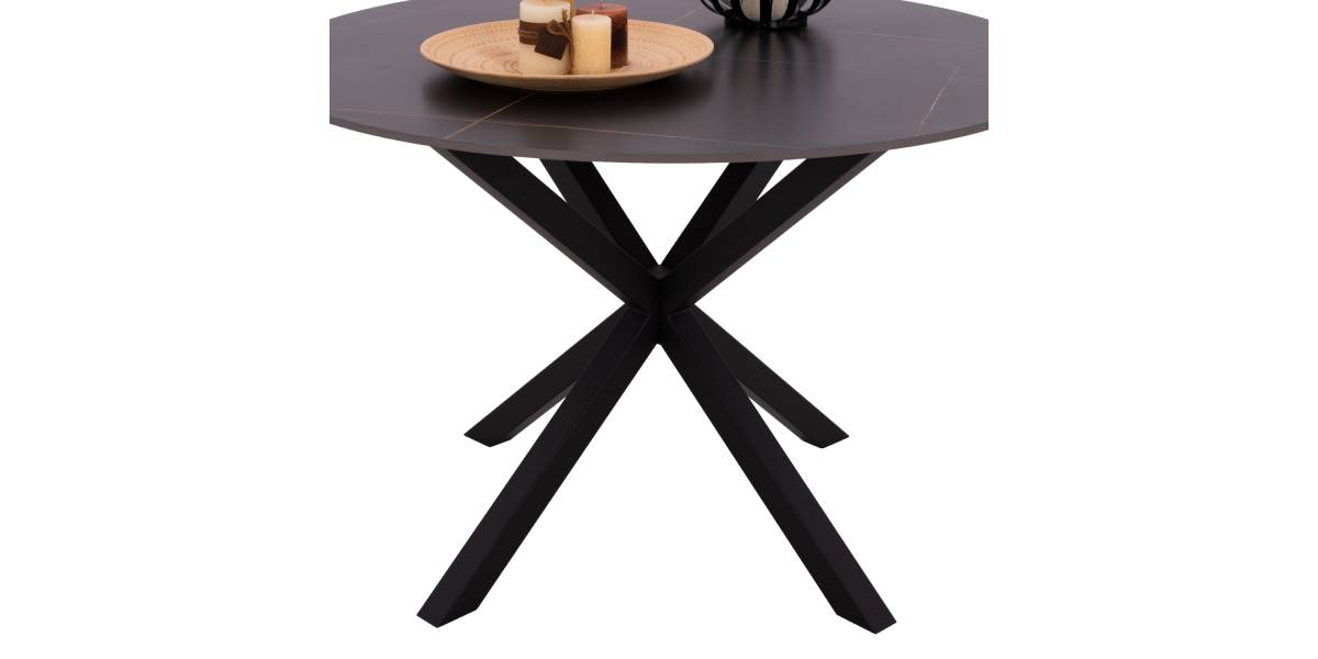 ΤΡΑΠΕΖΙ ΤΡΑΠΕΖΑΡΙΑΣ ΣΤΡΟΓΓΥΛΟ SYNTEC HM9309.01 SINTERED STONE ΜΑΥΡΟ ΜΕΤΑΛΛΙΚΑ ΠΟΔΙΑ Φ115x75Y εκ.