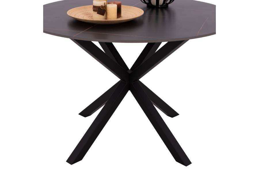 ΤΡΑΠΕΖΙ ΤΡΑΠΕΖΑΡΙΑΣ ΣΤΡΟΓΓΥΛΟ SYNTEC HM9309.01 SINTERED STONE ΜΑΥΡΟ ΜΕΤΑΛΛΙΚΑ ΠΟΔΙΑ Φ115x75Y εκ.