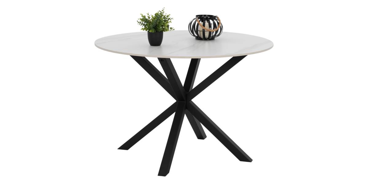 ΤΡΑΠΕΖΙ ΤΡΑΠΕΖΑΡΙΑΣ ΣΤΡΟΓΓΥΛΟ SYNTEC HM9309.02 SINTERED STONE ΛΕΥΚΟ ΜΕΤΑΛ.ΠΟΔΙΑ Φ115x75Y εκ.