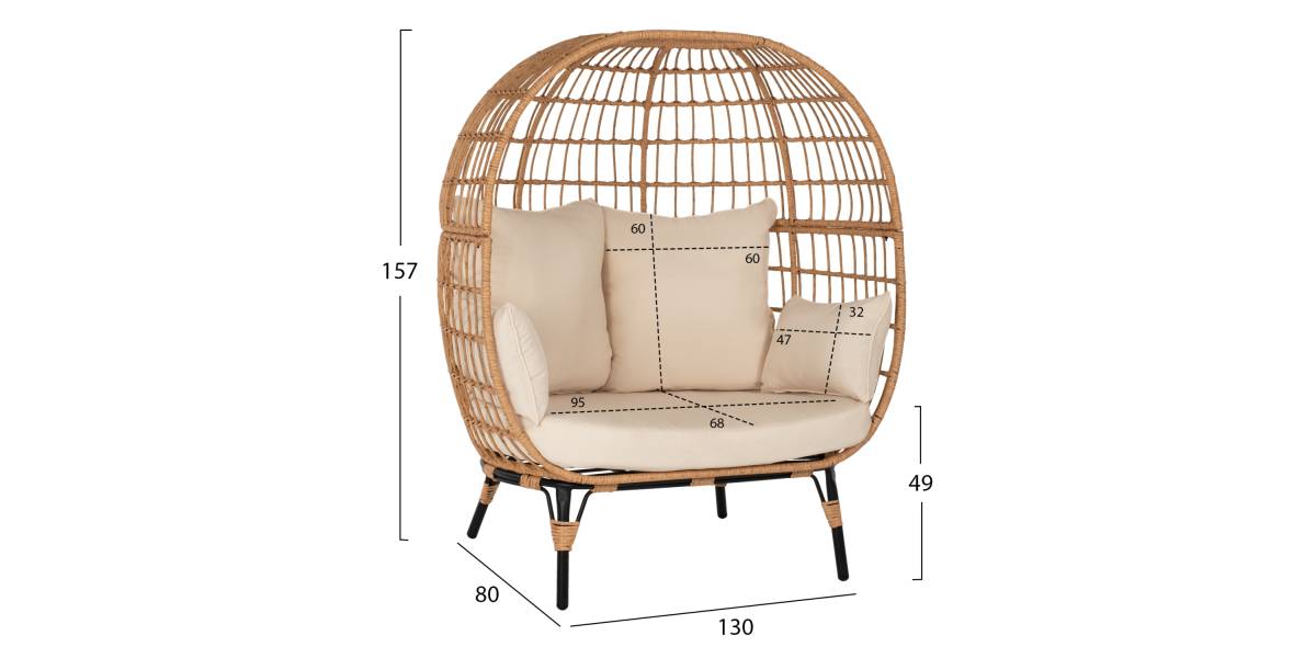ΠΟΛΥΘΡΟΝΑ ΦΩΛΙΑ MIAMI 2 ΑΤΟΜΩΝ ΤΥΠΟΥ RATTAN HM5870.01 130x80x157Υ εκ.