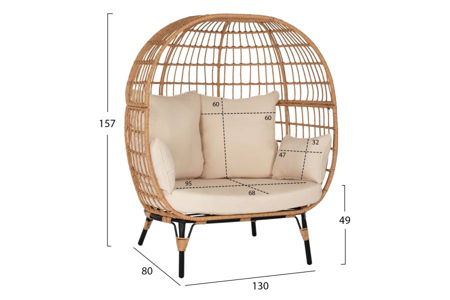 ΠΟΛΥΘΡΟΝΑ ΦΩΛΙΑ MIAMI 2 ΑΤΟΜΩΝ ΤΥΠΟΥ RATTAN HM5870.01 130x80x157Υ εκ.