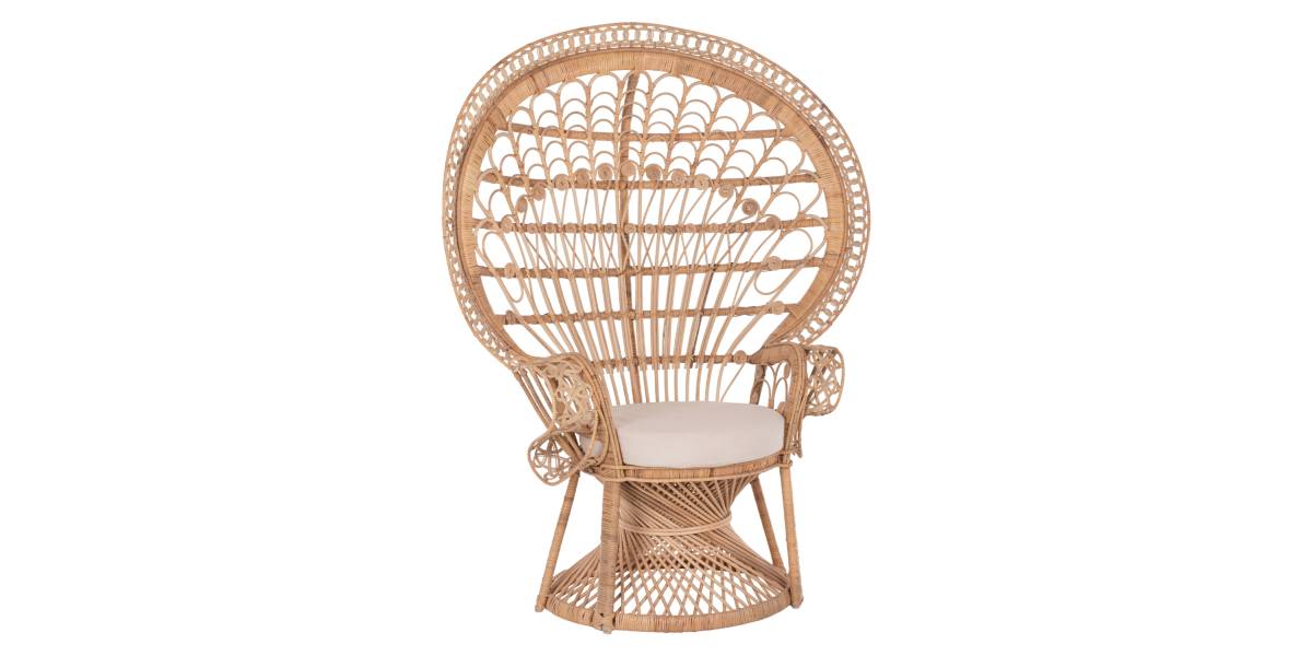 ΠΟΛΥΘΡΟΝΑ ROYAL PEACOCK HM9342 RATTAN ΣΕ ΦΥΣΙΚΟ-ΜΑΞΙΛΑΡΙ ΜΠΕΖ 114x72x150Yεκ.