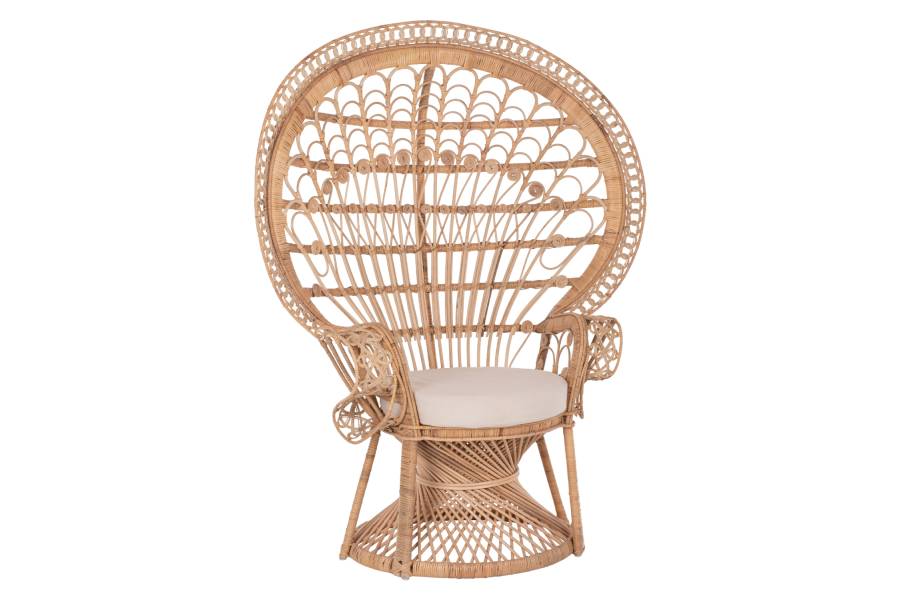 ΠΟΛΥΘΡΟΝΑ ROYAL PEACOCK HM9342 RATTAN ΣΕ ΦΥΣΙΚΟ-ΜΑΞΙΛΑΡΙ ΜΠΕΖ 114x72x150Yεκ.