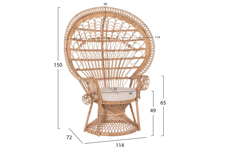 ΠΟΛΥΘΡΟΝΑ ROYAL PEACOCK HM9342 RATTAN ΣΕ ΦΥΣΙΚΟ-ΜΑΞΙΛΑΡΙ ΜΠΕΖ 114x72x150Yεκ.