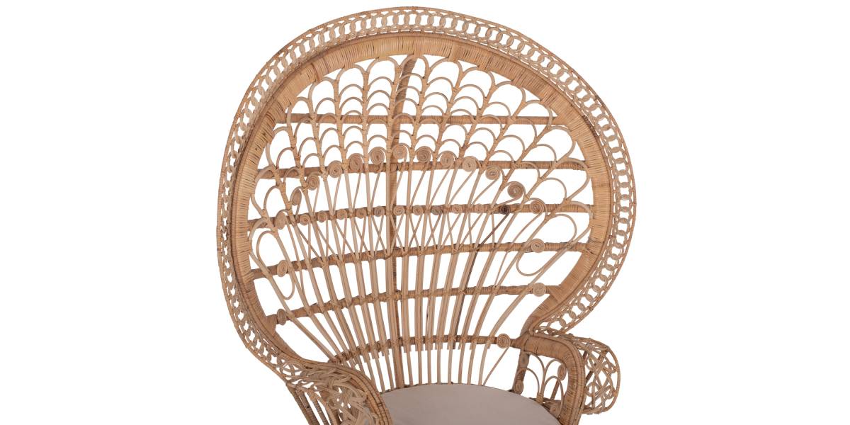 ΠΟΛΥΘΡΟΝΑ ROYAL PEACOCK HM9342 RATTAN ΣΕ ΦΥΣΙΚΟ-ΜΑΞΙΛΑΡΙ ΜΠΕΖ 114x72x150Yεκ.