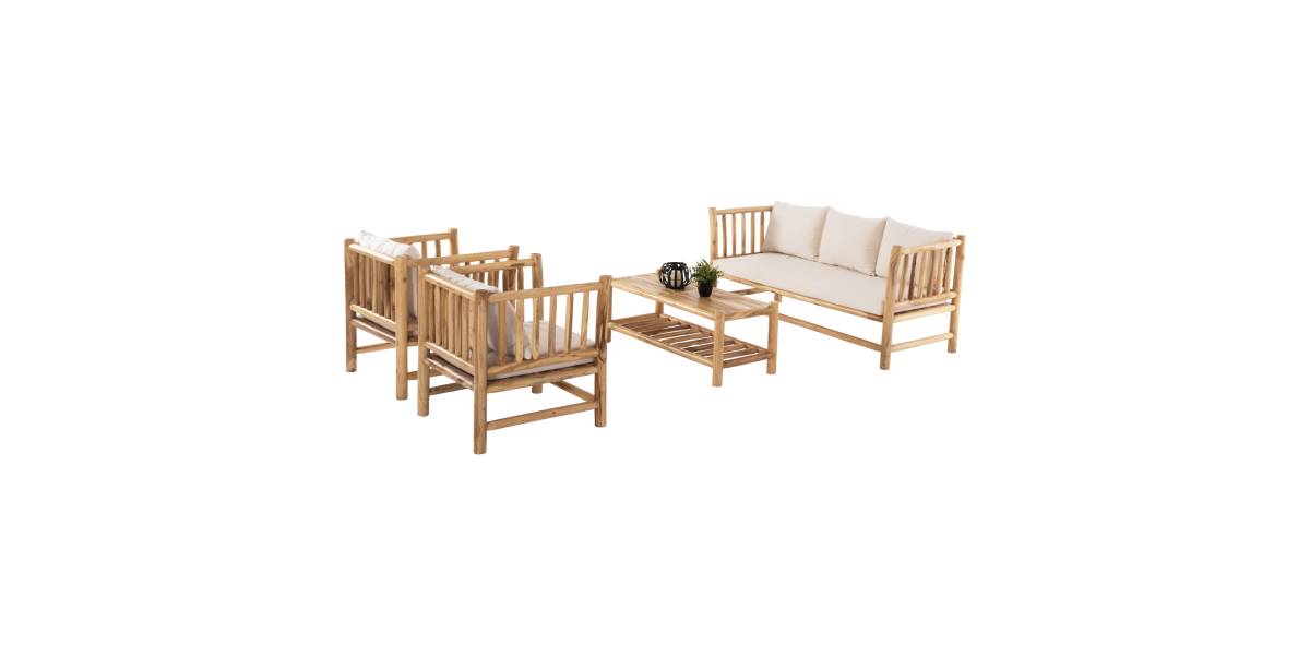 ΣΕΤ ΣΑΛΟΝΙ 4ΤΜΧ EDDARD HM9340 ΑΠΟ ΜΑΣΙΦ ΞΥΛΟ TEAK ΦΥΣΙΚΟ - ΛΕΥΚΟ