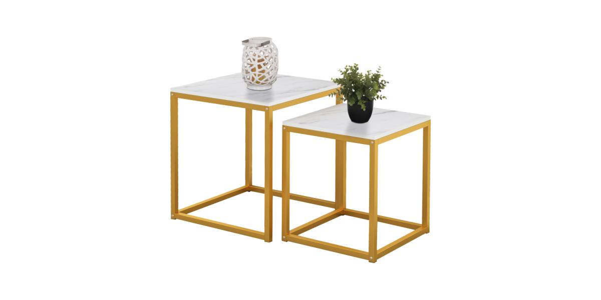 ΖΙΓΚΟΝ GRELAY 2 ΤΕΜ MDF ΟΨΗ ΜΑΡΜΑΡΟΥ & ΜΕΤΑΛΛΟ HM8762.11 45Χ45Χ50εκ. & 37Χ37Χ43 εκ.