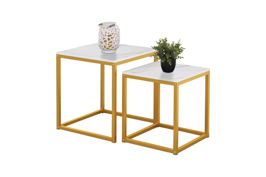 ΖΙΓΚΟΝ GRELAY 2 ΤΕΜ MDF ΟΨΗ ΜΑΡΜΑΡΟΥ & ΜΕΤΑΛΛΟ HM8762.11 45Χ45Χ50εκ. & 37Χ37Χ43 εκ.
