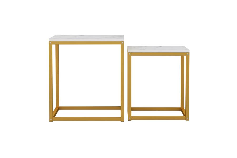 ΖΙΓΚΟΝ GRELAY 2 ΤΕΜ MDF ΟΨΗ ΜΑΡΜΑΡΟΥ & ΜΕΤΑΛΛΟ HM8762.11 45Χ45Χ50εκ. & 37Χ37Χ43 εκ.