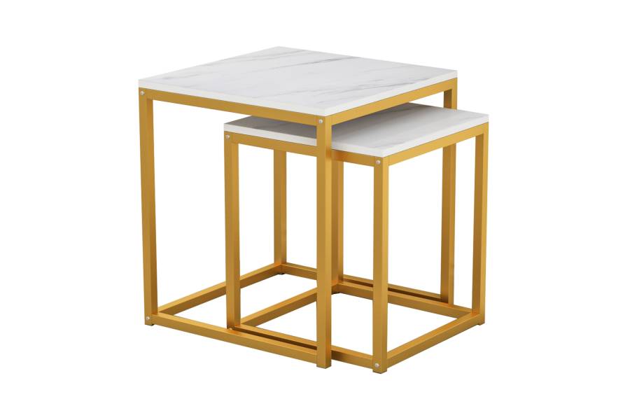 ΖΙΓΚΟΝ GRELAY 2 ΤΕΜ MDF ΟΨΗ ΜΑΡΜΑΡΟΥ & ΜΕΤΑΛΛΟ HM8762.11 45Χ45Χ50εκ. & 37Χ37Χ43 εκ.