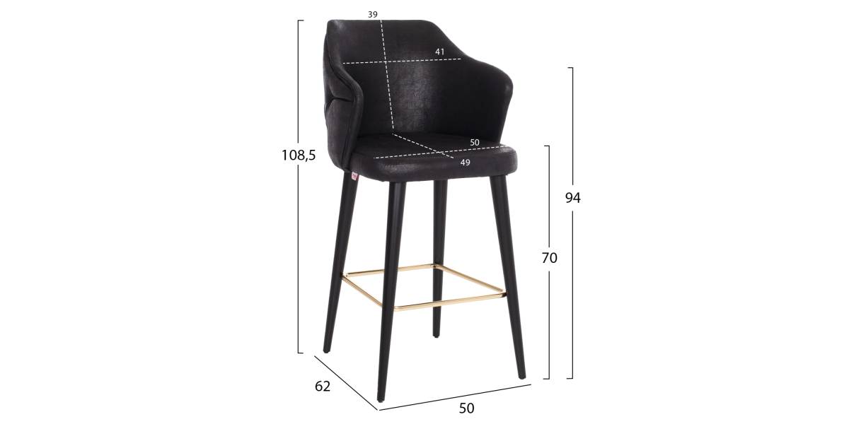 ΣΚΑΜΠΟ BAR ΕΠΑΓΓΕΛΜΑΤΙΚΟ ALONZO HM9281.14 Τ.NUBUCK ΜΑΥΡΟ ΞΥΛΙΝΟ 50x62x108,5Υεκ.