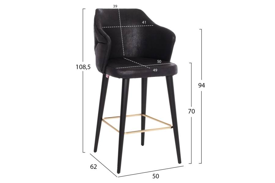 ΣΚΑΜΠΟ BAR ΕΠΑΓΓΕΛΜΑΤΙΚΟ ALONZO HM9281.14 Τ.NUBUCK ΜΑΥΡΟ ΞΥΛΙΝΟ 50x62x108,5Υεκ.