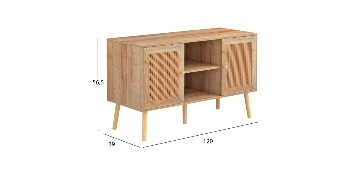 ΕΠΙΠΛΟ TV ΜΕΛΑΜΙΝΗΣ COLM ΜΕ ΠΟΡΤΕΣ RATTAN HM9223.11 ΣΕ ΧΡΩΜΑ ΦΥΣΙΚΟ 120x39x56,5Υεκ.