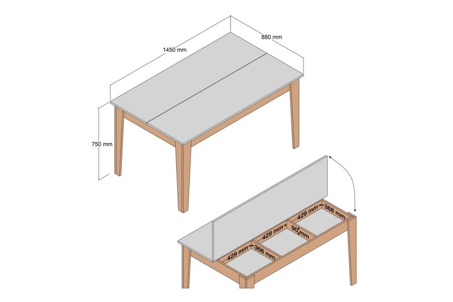 ΤΡΑΠΕΖΙ ΤΡΑΠΕΖΑΡΙΑΣ STANDARD HM9507.04 ΜΕΛΑΜΙΝΗ ΚΑΡΥΔΙ ME ΑΠΟΘHK.ΧΩΡΟ 145x88x75Yεκ.