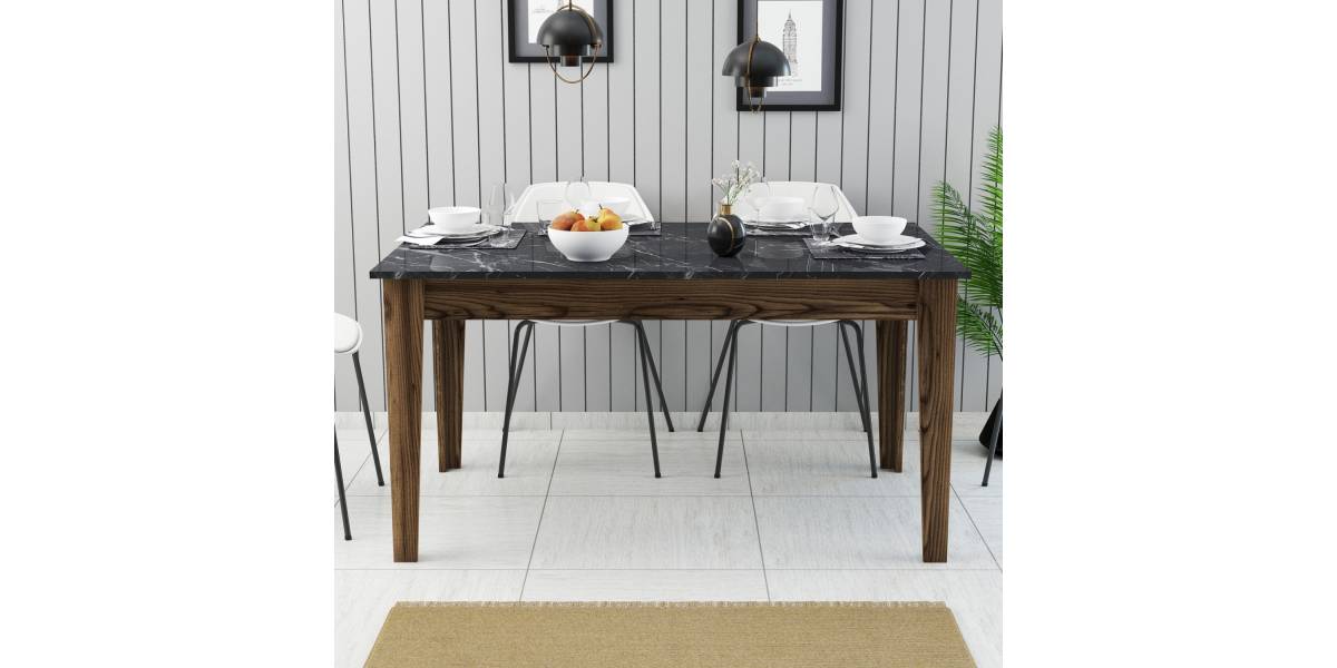 ΤΡΑΠΕΖΙ STANDARD HM9507.05 ΜΕΛΑΜΙΝΗ ΚΑΡΥΔΙ-ΜΑΥΡΟ ΜΑΡΜΑΡΟ ΜΕ ΑΠΟΘ.ΧΩΡΟ 145x88x75Yεκ.