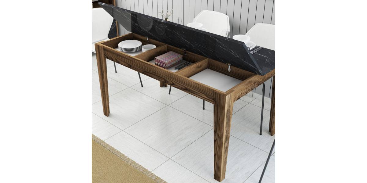 ΤΡΑΠΕΖΙ STANDARD HM9507.05 ΜΕΛΑΜΙΝΗ ΚΑΡΥΔΙ-ΜΑΥΡΟ ΜΑΡΜΑΡΟ ΜΕ ΑΠΟΘ.ΧΩΡΟ 145x88x75Yεκ.