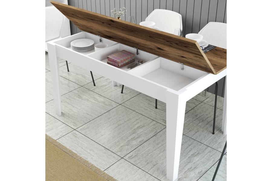 ΤΡΑΠΕΖΙ ΤΡΑΠΕΖΑΡΙΑΣ STANDARD HM9507.07 ΜΕΛΑΜΙΝΗ ΛΕΥΚΗ-ΚΑΡΥΔΙ ΜΕ ΑΠΟΘ.ΧΩΡΟ 145x88x75Yεκ.